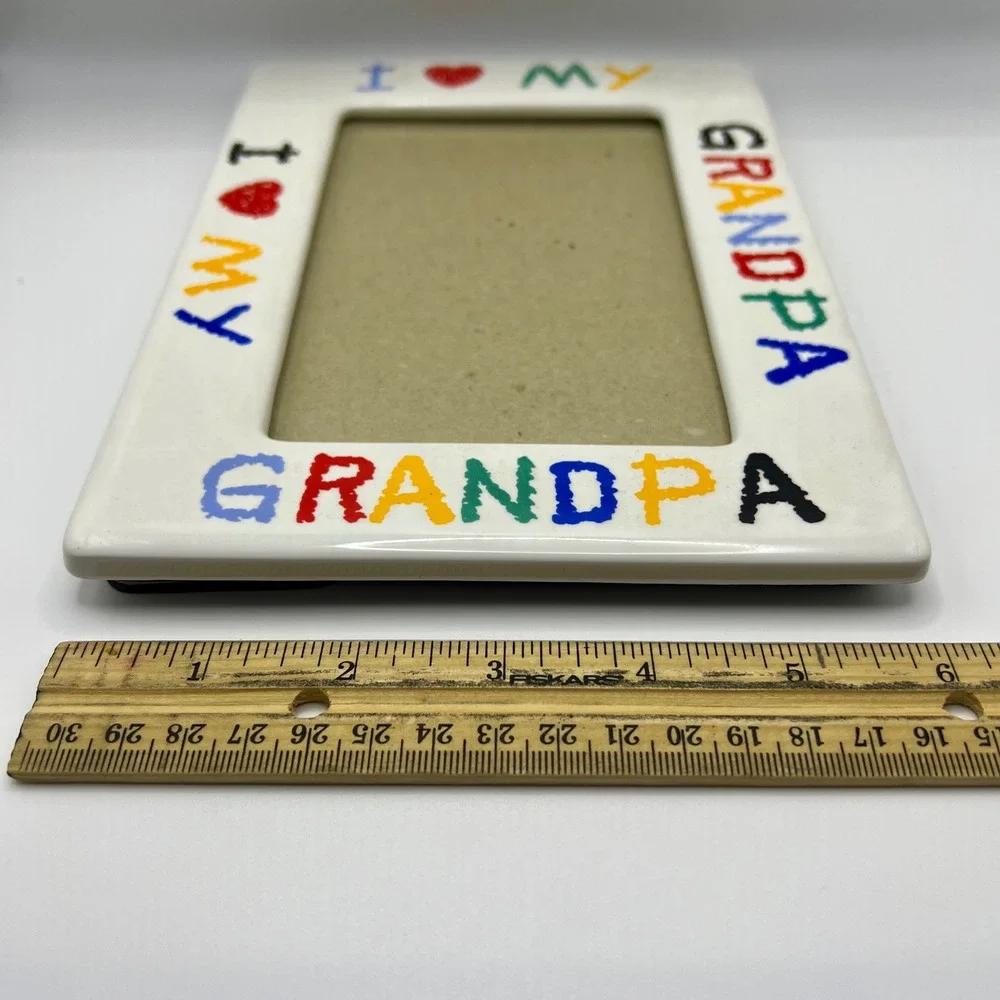 I Love My Grandpa White Ceramic Picture Frame Colorful Crayon Font 6x8 Vintage